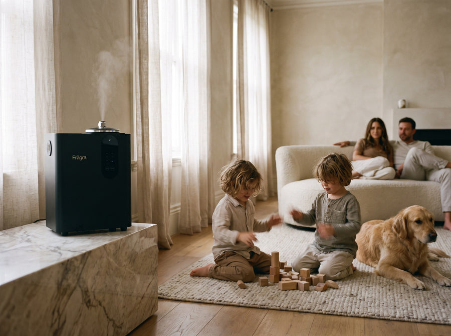 Family in luxury home with Fragra HVAC diffuser